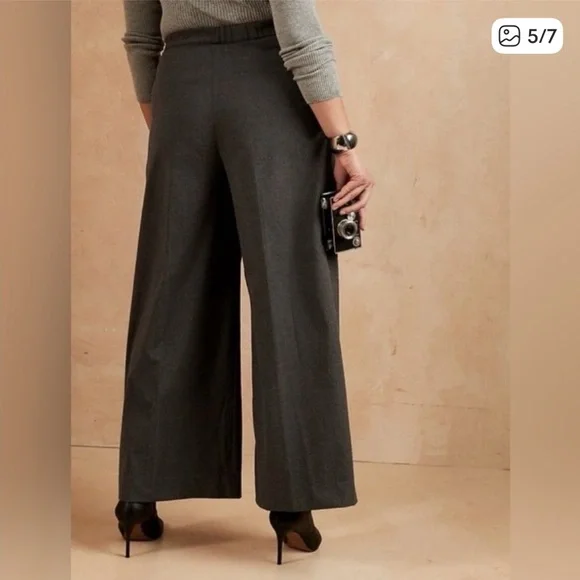 WIDE LEG BITTON TAB FLANNEL PANTS DARK GREY SIZE 12 - Picture 2 of 6